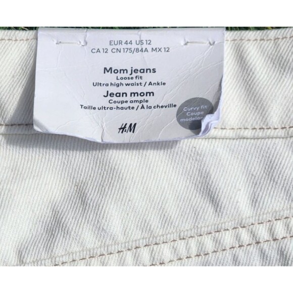 NEW H&M Mom Jeans Women's Size 12 White Curvy Fit High Waist Loose NWT 90s - Picture 4 of 7